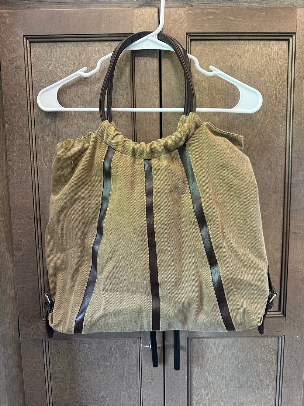 Canvas Tote Bag with Brown Faux Leather Trim